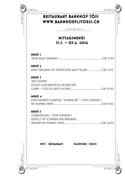 Mittagskarte Erfahren Sie mehr - Restaurant Bahnhof Töss Winterthur