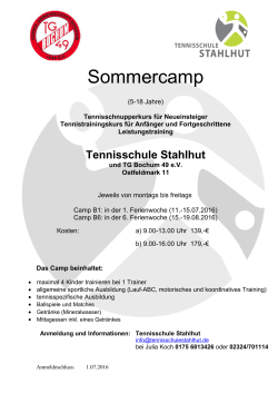 Tenniscamp TG 2016 - TG49 - Tennisgemeinschaft Bochum 1949 eV
