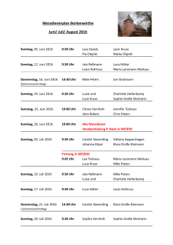 Messdienerplan Borkenwirthe Juni/ Juli/ August 2016