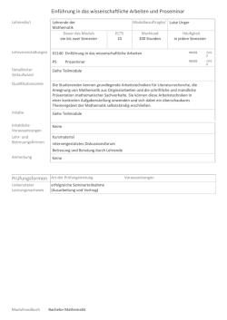 Einf&uuml;hrung in das wissenschaftliche Arbeiten und Proseminar