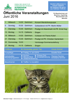 Öffentliche Veranstaltungen Juni 2016