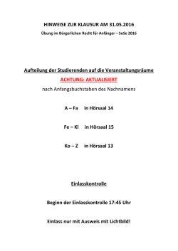 HINWEISE ZUR KLAUSUR AM 31.05.2016 Aufteilung der