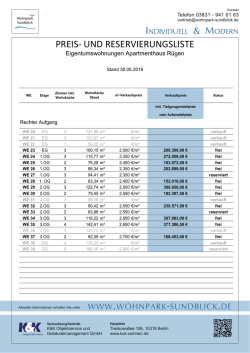 PREIS- UND RESERVIERUNGSLISTE