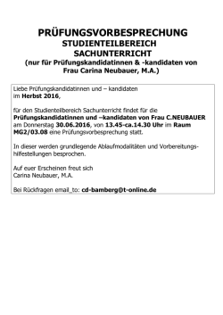 Hinweise zur Vorbesprechung f&uuml;r die m&uuml;ndliche Pr&uuml;fung im Herbst