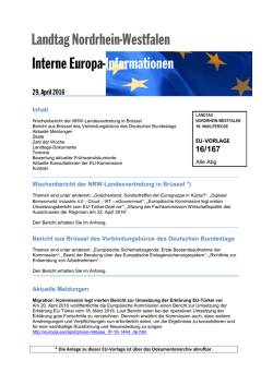 Inhalt Wochenbericht der NRW-Landesvertretung in