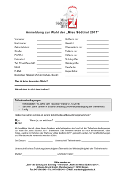Anmeldung zur Wahl der „Miss Südtirol 2017“