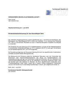 Dividendenbekanntmachung f&uuml;r das