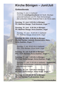 Gottesdienste B&ouml;nigen Juni - Juli 2016