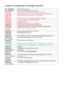 Laufender Terminplan für das Schuljahr 2015/2016