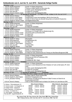 Gottesdienste vom 28. Mai bis 5. Juni 2016 &ndash; Gemeinde Heilige