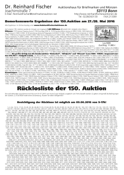 Rücklosliste der 150. Auktion