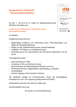 Studentische Hilfskraft, Institut für Mittelstandsforschung, Universität