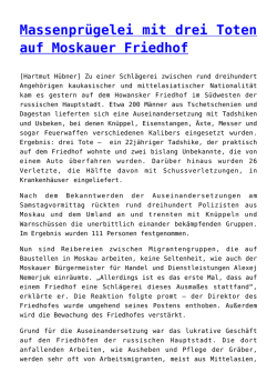 Massenprügelei mit drei Toten auf Moskauer Friedhof
