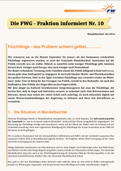 Die FWG-Faktion informiert Info Nr. 10-2016