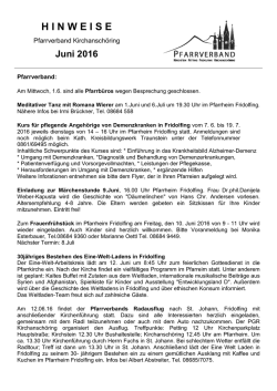 Hinweise des Pfarrverbandes für Juni 2016