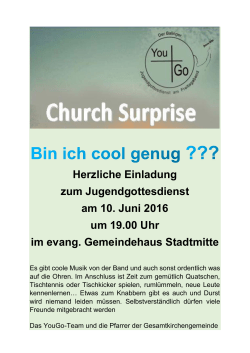 Herzliche Einladung zum Jugendgottesdienst am 10. Juni 2016 um