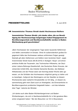 Innenminister Thomas Strobl dankt Hochwasser
