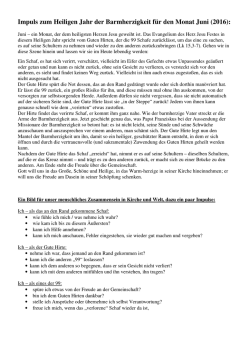 Impuls zum Heiligen Jahr der Barmherzigkeit f&uuml;r den Monat Juni