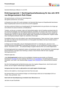 Einbringungsrede 1. Nachtragshaushaltssatzung f&uuml;r das Jahr 2016
