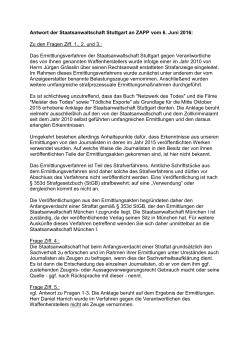 Antwort der Staatsanwaltschaft Stuttgart an ZAPP vom 6. Juni