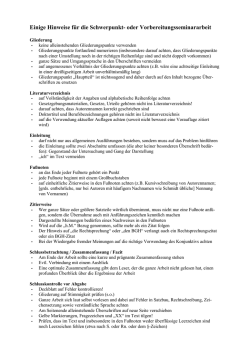 Einige Hinweise f&uuml;r die Schwerpunkt