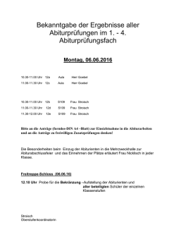 Bekanntgabetermine Abiturergebnisse 2016