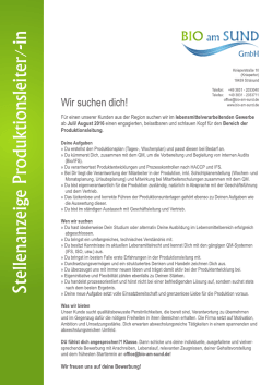 Stellenanzeige Produktionsleiter