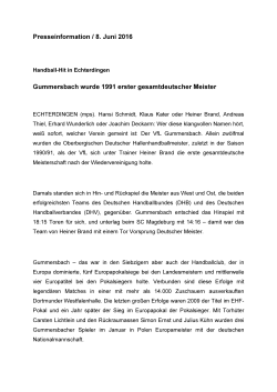 Presseinformation / 8. Juni 2016 Gummersbach wurde 1991 erster