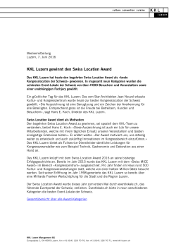 KKL Luzern gewinnt den Swiss Location Award
