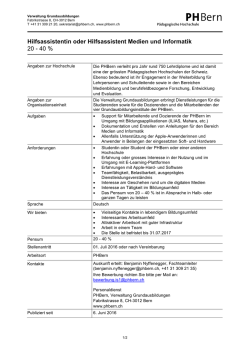 Hilfsassistentin oder Hilfsassistent Medien und Informatik