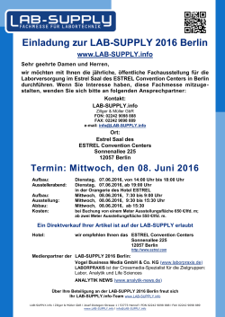 LAB-SUPPLY 2016 Berlin, 08.06.2016 von 9:30 bis 15:30 Uhr, im