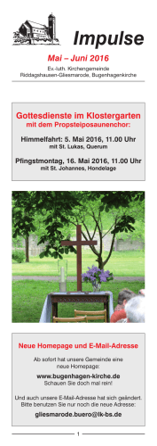 Impulse Mai Juni 2016 - Ev.-luth. Kirchengemeinde Riddagshausen