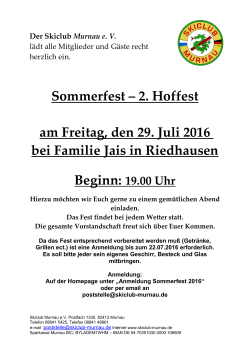 Sommerfest ‒ 2. Hoffest am Freitag, den 29. Juli 2016 bei Familie