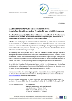 LAG Elbe-Elster unterstützt kleine lokale Initiativen 2. Aufruf zur