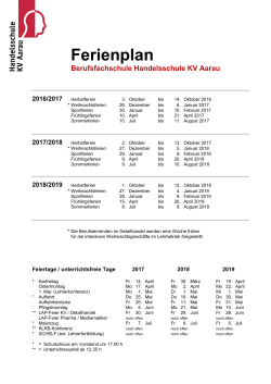 Ferienplan Berufsfachschule Handelsschule KV Aarau