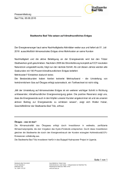 Pressemitteilung Bad Tölz, 08.06.2016 Seite 1 von 1 Stadtwerke