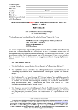 Import Zollvollmacht NAVIS Hamburg