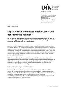 Digital Health, Connected Health-Care – und der rechtliche Rahmen?