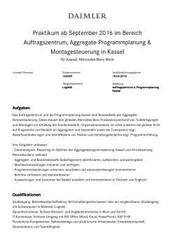 Praktikum ab September 2016 im Bereich Auftragszentrum