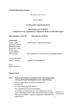 Niederschrift 6-2016 - Jugendparlament Wennigsen