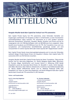 Hengeler Mueller berät Bain Capital bei Verkauf von FTE automotive