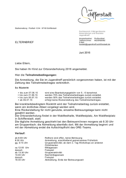 E Liebe Eltern, Sie haben Ihr Kind zur Ortsranderholung 2016