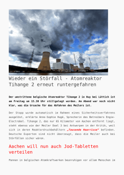 Wieder ein Störfall - Atomreaktor Tihange 2 erneut - K