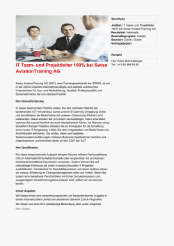 IT Team- und Projektleiter 100% bei Swiss AviationTraining AG