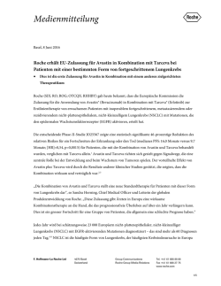 Roche erhält EU-Zulassung für Avastin in Kombination mit Tarceva