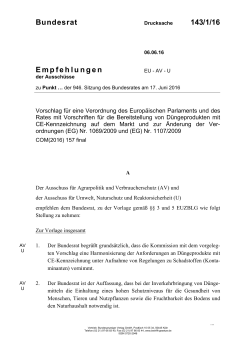 Bundesrat 143/1/16 Empfehlungen