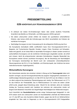 Pressemitteilung:EZB veröffentlicht Konvergenzbericht 2016