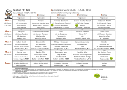 Kantine PP. Tela Speiseplan vom 13.06. - 17.06. 2016