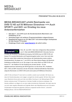 MEDIA BROADCAST erhöht Reichweite von DVB