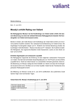 Moody`s erhöht Rating von Valiant
